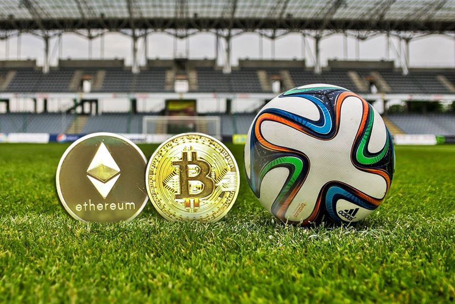 Crypto corners with a ball on a football pitch